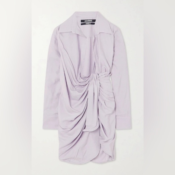 Jacquemus - Bahia Draped Twill Mini Wrap Dress in purple - Picture 3 of 11
